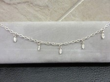.925 Sterling Silver Anklet w/ Marquise Crystal Dangles 10" Ankle Bracelet