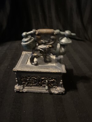 Telephone Resin Desk Shelf Tin Can String  Box w/Lid Popular Imports
