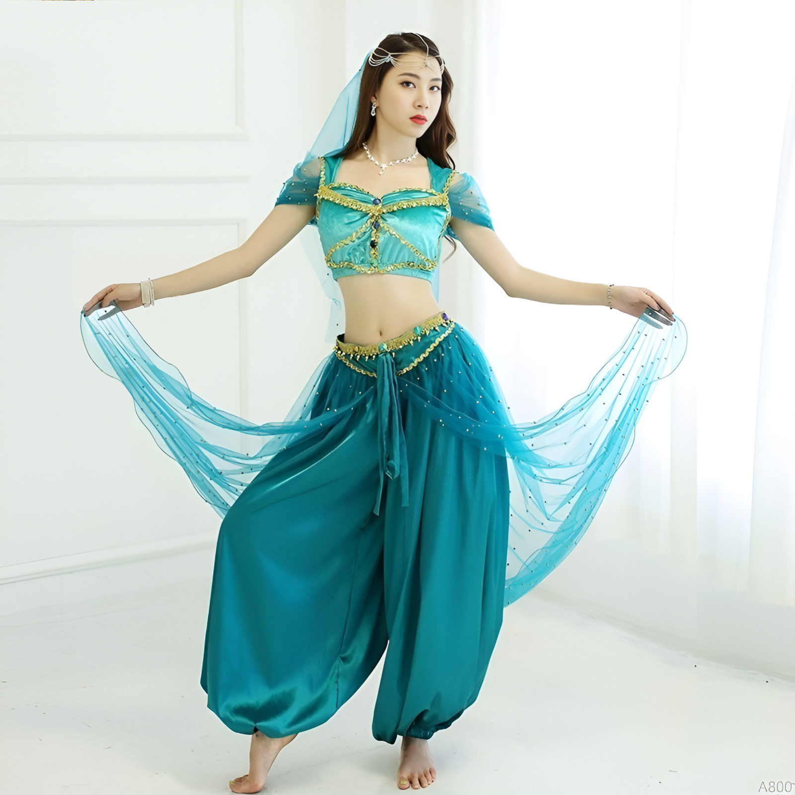 Aladdin Jazmín Princesa Halloween Carnaval Juegos con disfraces Conjunto Danza del Vientre Disfraz