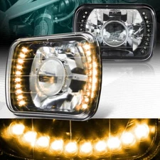 7"X6" H6014 H6052 H6054 SEALED BEAM BLACK HOUSING AMBER LED PROJECTOR HEADLIGHTS