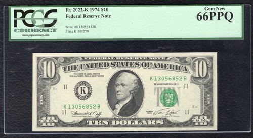 FR. 2022-K 1974 $10 FRN FEDERAL RESERVE NOTE DALLAS, TX PCGS GEM UNC-66PPQ - Picture 1 of 2
