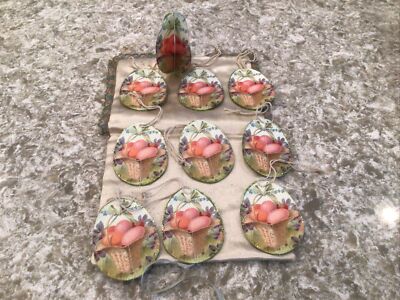 10 vtg antique style ornaments easter basket eggs 3d glitter 