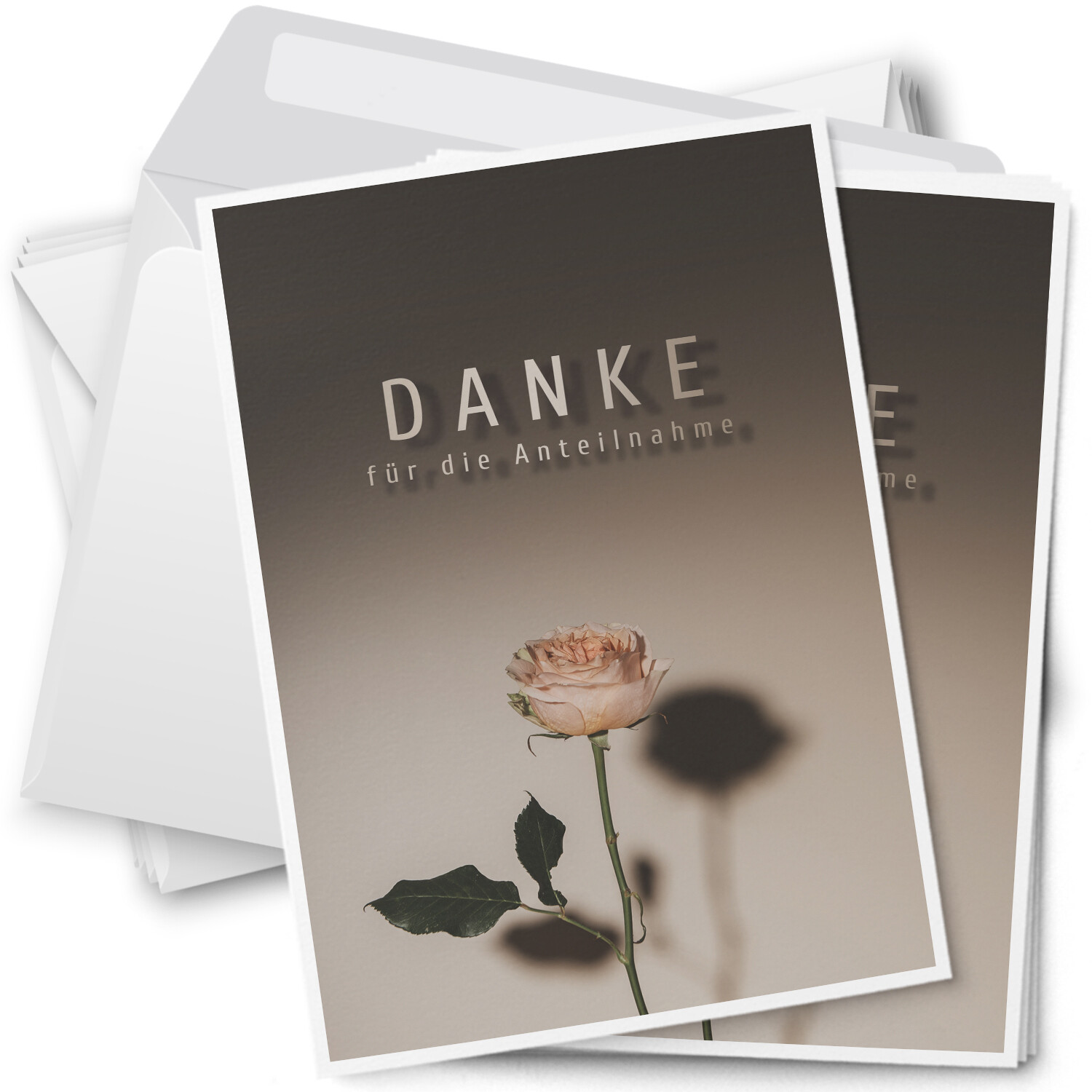 10 Trauer-Danksagung Set Karten Umschlag Dankeskarten Beerdigung Rose rosa 2