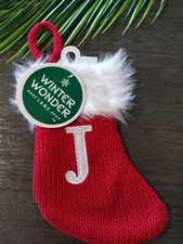 8.5" Winter Wonder Lane Initial Knit Mini Holiday Stocking Red Monogram Letter J