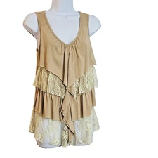 Tiered Lace Ruffle Boho Top Womens Small Fairy Festival Western Cowgirl Ethereal