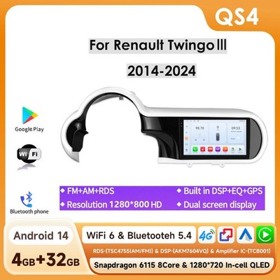 8Kern Android Für Renault Twingo III 2014-2024 Carplay Autoradio GPS WiFi 4G DSP