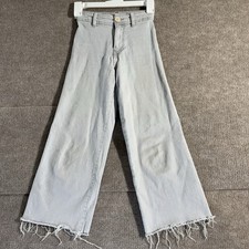 ZARA Girls Wide Leg Jeans Size 8 128cm Light Wash Raw Hem Denim Kids Pants