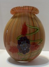 Murano Style Art Glass Vase Hand Blown Swirl Pattern  Millefiori Flower VIBRANT