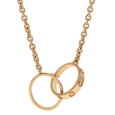 Cartier Love 18k Rose Gold Double Ring Pendant Necklace