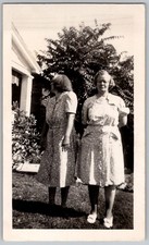 Vtg B&W Snapshot Two Women Dessie & Auntie Patterned Dresses Yard House 1940s