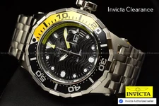 Invicta Mens PRO DIVER WAVE Black Dial Silver Tone SS DATE Watch 52mm