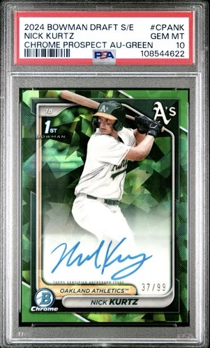 2024 Bowman Chrome Sapphire Nick Kurtz 1st Prospects Green Auto /99 PSA 10 - Picture 1 of 1