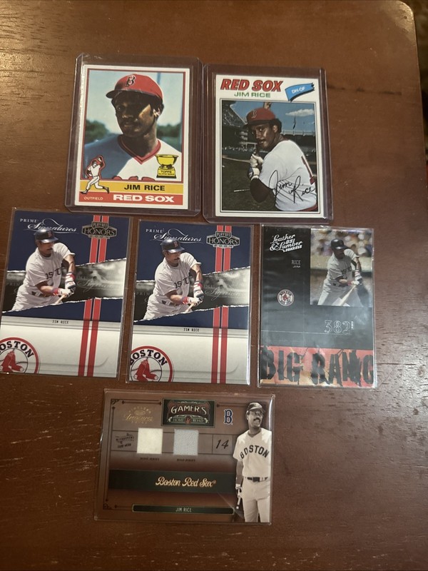 Jim Rice: 76, Topps:04 Playoff Honor /2500:05 L&L 86/2000:Treasure Jersey 34/50