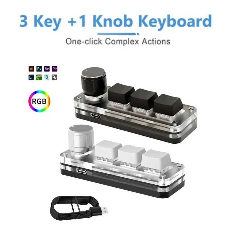 Mini Macro Keyboard 3 Keys 1 Knob RGB Programmable Mechanical Keyboard Gaming