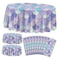 Pcs Mermaid Tablecloths, Round Ocean Sea Fish Scales Table 84 x 84 Inch 9