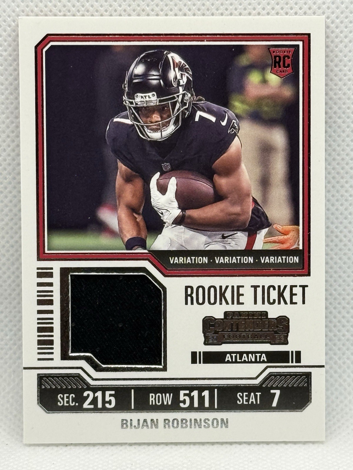 2023 Panini Contenders Rookie Ticket Swatch Bijan Robinson #TS4V Variation RC