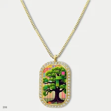 Gorgeous Colorful Tree of Life Pendant Necklace Chain Printed Dog Tag Chain Gift
