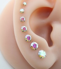 AB Moissanite Silver Stud Earrings & Tragus C...