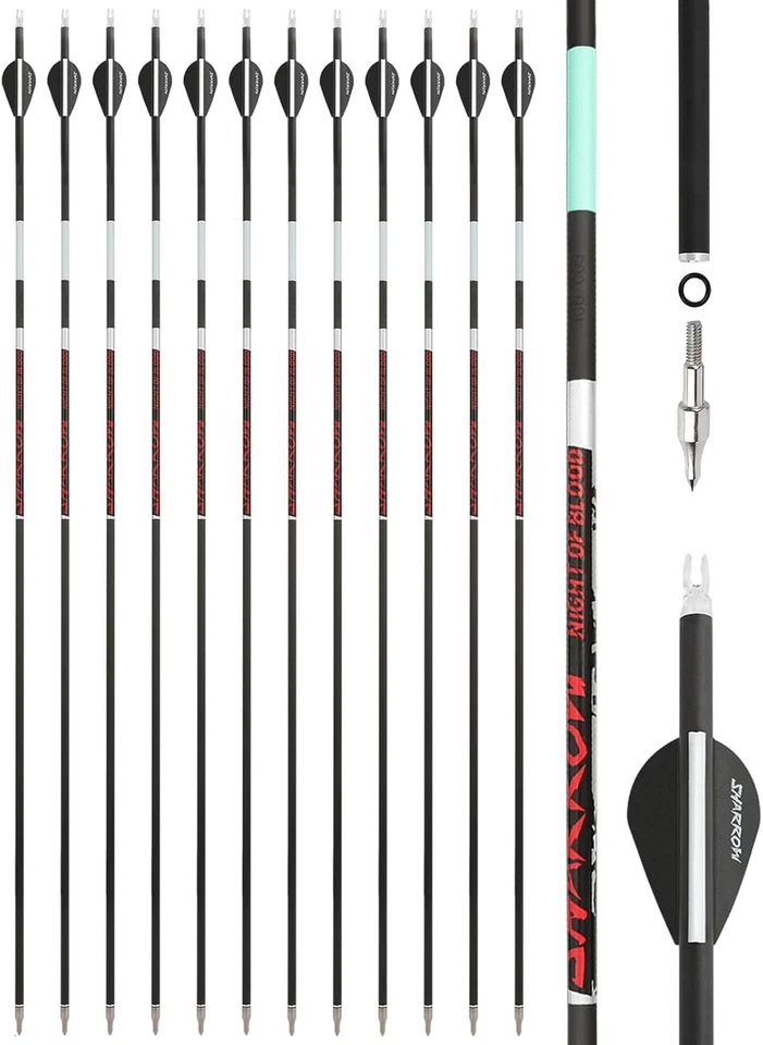 31" Luminous Pure Carbon Arrows SP300-600 2" Vanes Removable Tips Hunting Arrows - Image 2 of 4