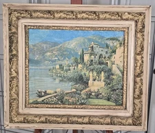 Vintage Original Oil Painting Alois Arnegger View Of Lake Como Italian Village 