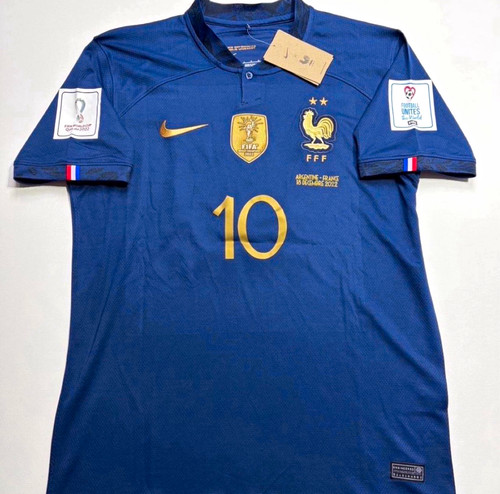 Nike France Kylian Mbappe #10 Men’s Soccer Jersey L Blue/Gold FIFA WC 2022