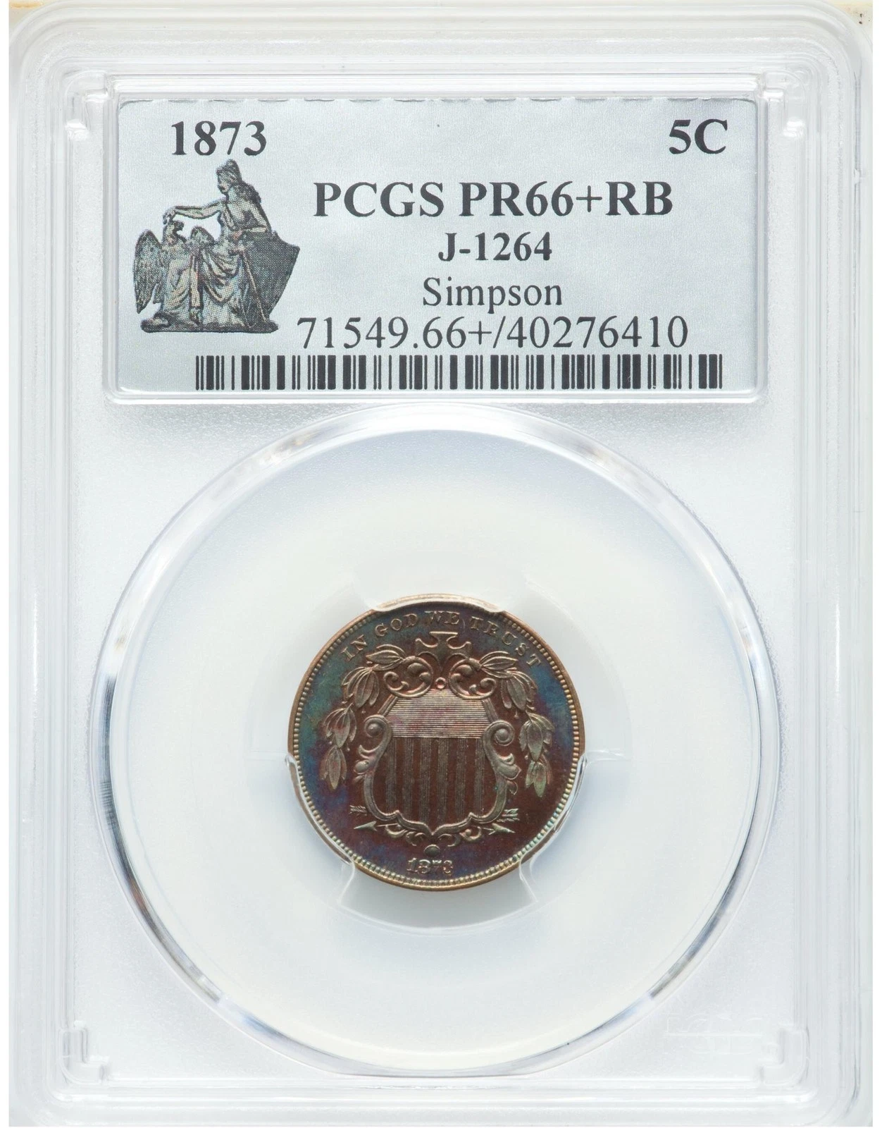 1873 SHIELD 5C PCGS PR 66+ RB