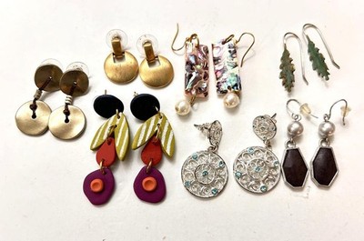 LOT 7 pair unique earrings pierced dangle and stud some metal leaves
