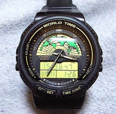 CASIO AW21U WORLD TIME Digital Watch Vintage Black Quartz Ready to Use