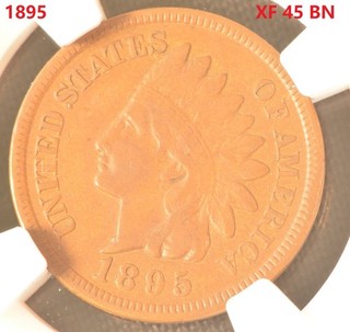 USA Indian Cents 1895 Copper Coin NGC XF 45 BN