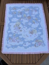 Vtg Precious Moments Pink Quilted Baby Blanket Crib 90's Angel Girl 37  x 47  