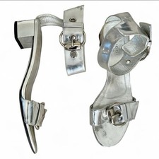 Vintage Gucci Silver Metallic Leather Block Heel Sandals