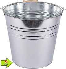X2 15L LARGE TRADITIONAL GALVANISED STRONG STEEL METAL BUCKET WITH WOODEN