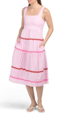 NWT Summer Light Pink Midi Embroidered Sleeveless Ric Rac Dress Size Large  | eBay