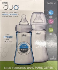 PACK OF 2 Chicco Duo 9oz. Hybrid Baby Bottle: Invinci-Glass Inside/Plastic Out