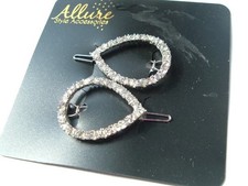 Pair White Rhinestone Silver Post Clip Barrettes NWT