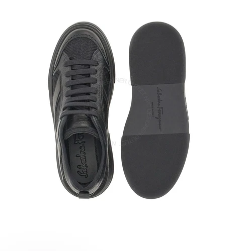 New Salvatore Ferragamo Cassina Mix Crosta Nero Men Fashion Sneakers Black 9 - Picture 2 of 3