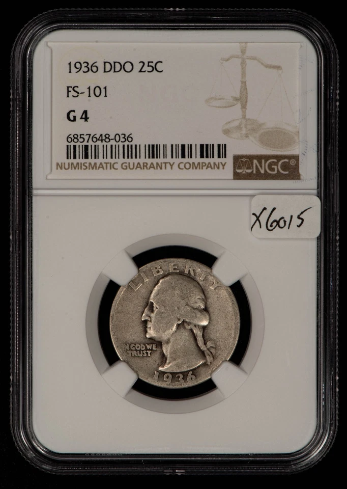 1936 DDO 25c Silver Washington Quarter - Double Die Obv FS-101 - NGC G 4 - X6015 - Image 2 of 4