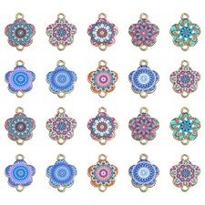 30Pcs Flower Connector Charms Enamel w/ Double Loops for Jewelry Bracelet Making
