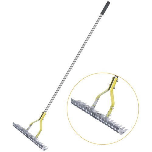 Double-Sided Lawn Rake - Stainless Steel Handle, 15" Width - Foto 1 di 10