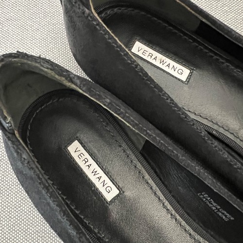 VERA WANG $198 Black Hania Ballet Flats 8 M Burnished Oiled Suede Rugged Look - Picture 8 of 12