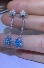 2Ct Round Cut Lab-Created Blue Topaz Drop/Dangle Earrings 14K White Gold Plated