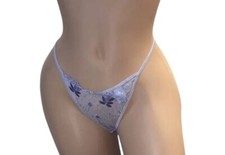 MORGAN TAYLOR Purple Sheer Shiny Embroidery String Bikini Panties Womens 6/M