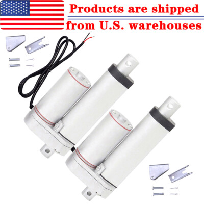 2 Dual 2'' 1500N 12V Linear Actuators 330Pound Lift Electric DC Motor W/ Brackets