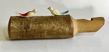 Vintage Wooden Hand Curved Whistle Two Painted Birds 6" Size