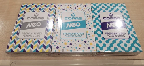 3 x Cartamundi COPAG NEO Pack Playing Cards. Connect, Tune In, Candy Maze. Poker