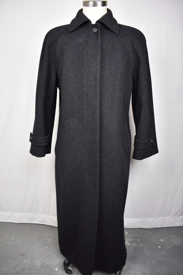 Abrigo Evan Picone 1974-1995 gris oscuro liso 100 % lana cinco botones talla: 14 Foto 3 de 4