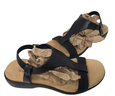 Croft & Barrow Women's Lorelai Black Comfort Flat Strappy Sandals Size:5.5 197i
