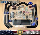 T3/T4 TURBO CHARGER KIT 25PSI UNIVERSAL PIPE+WASTEGATE+INTERCOOLER+BOV BLUE