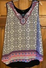 Signature Studio Black/White Pink Floral Tank Top Sz XL - Lightweight Flowy Cute