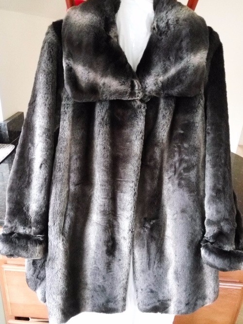 Faux Fur Coat black/ size L} RP $290 Portrait Lord Taylor NEW! NWT
